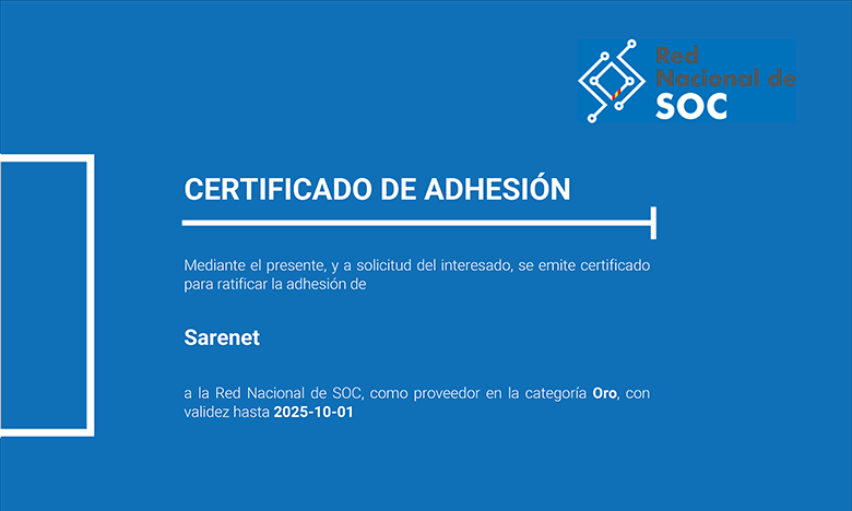 CERTIFICADO DE ADHESIÓN a la Red Nacional de SOC - Sarenet